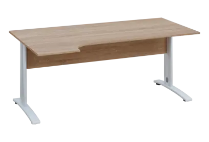 ERK 18 - 184 stůl kancelářský, rohový, levý, kovová podnož bílá, deska 18 mm, široký 1800 mm, dub bardolino